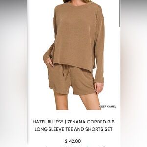 Zenana Outfitters Ribbed Brown Lounge Set